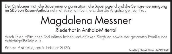 Traueranzeige von Magdalena Messner von Dolomiten