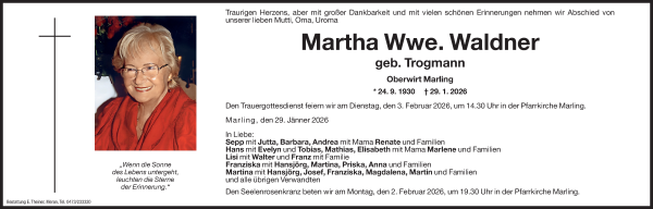Traueranzeige von Martha Waldner von Dolomiten
