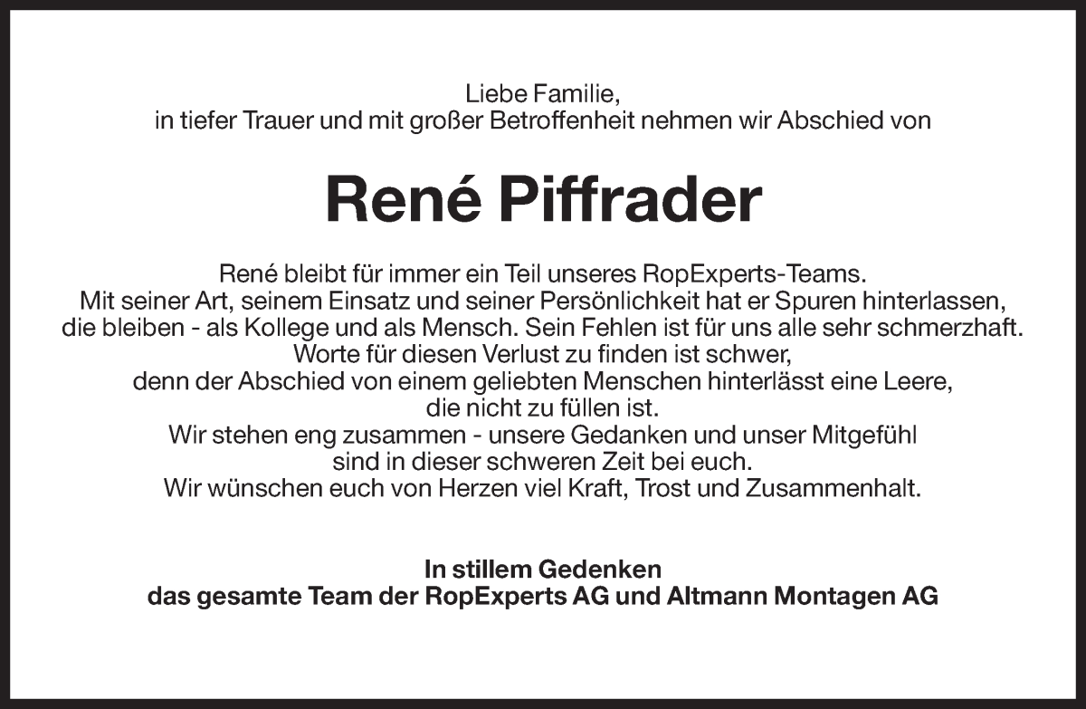  Traueranzeige für René Piffrader vom 18.02.2026 aus Dolomiten