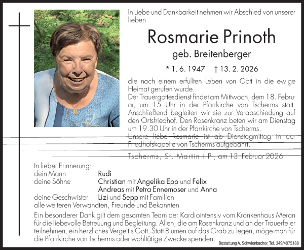 Traueranzeige von Rosmarie Prinoth von Dolomiten