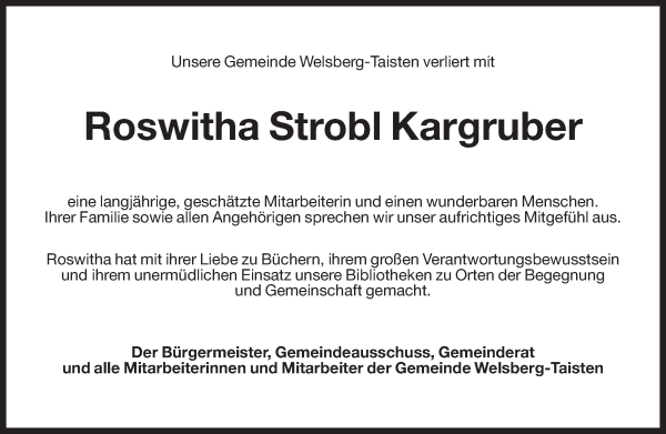 Traueranzeige von Roswitha Strobl Kargruber von Dolomiten