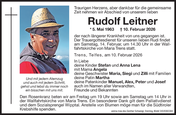 Traueranzeige von Rudolf Leitner von Dolomiten