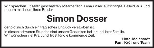 Traueranzeige von Simon Dosser von Dolomiten