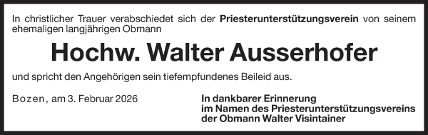 Traueranzeige von Walter Ausserhofer von Dolomiten
