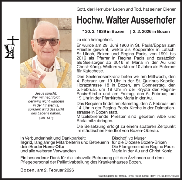 Traueranzeige von Walter Ausserhofer von Dolomiten