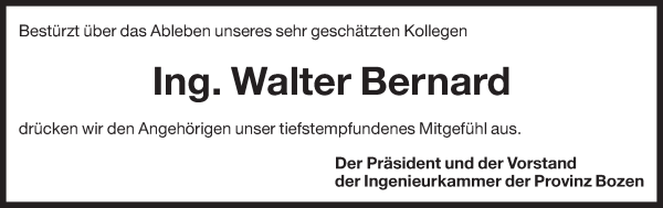 Traueranzeige von Walter Bernard von Dolomiten