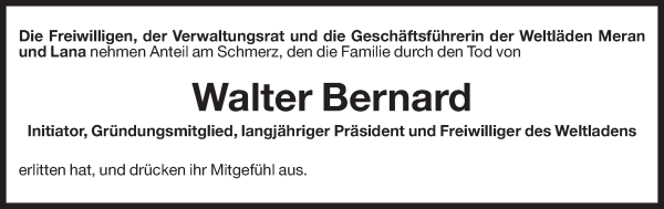 Traueranzeige von Walter Bernard von Dolomiten