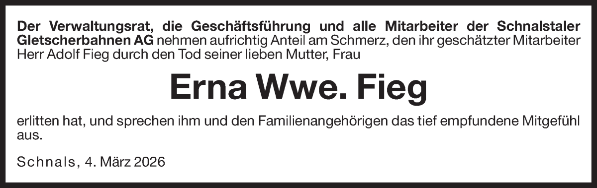  Traueranzeige für Erna Fieg vom 04.03.2026 aus Dolomiten